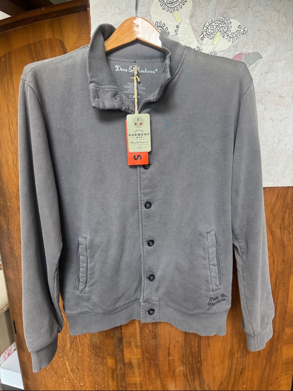 Deus Ex Machina Men's Gray Button-Up Cotton Sweatshirt Small